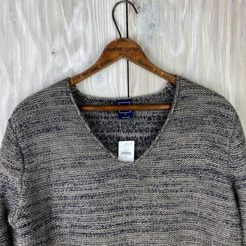 Gap Womens Size M Knit Cotton Mohair Wool Blend Charcoal Gray V Neck Sweater NWT